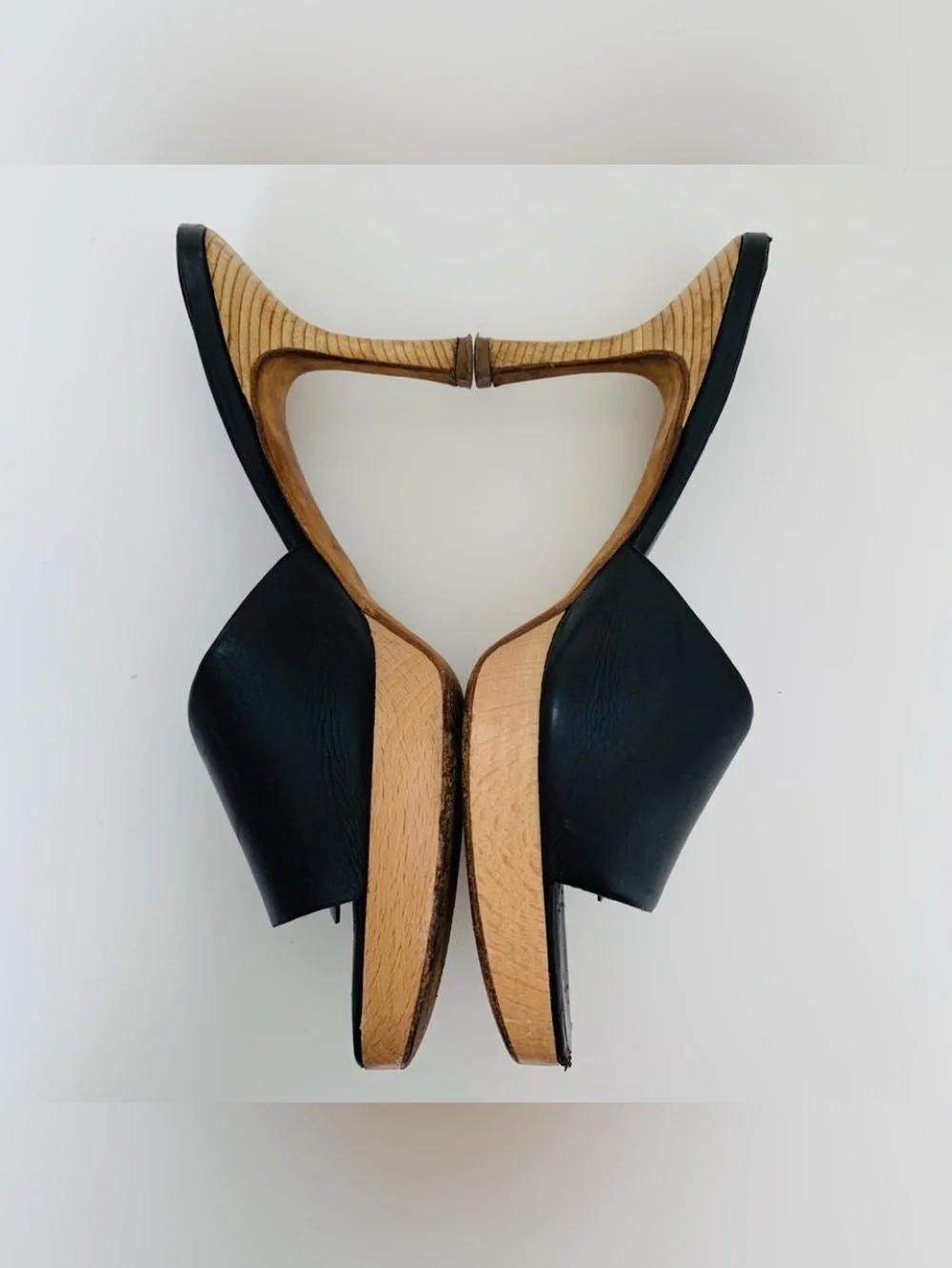 Authentic CHANEL Black Leather Slide Heels with Gold Insignia Accent. Sz: 9.5